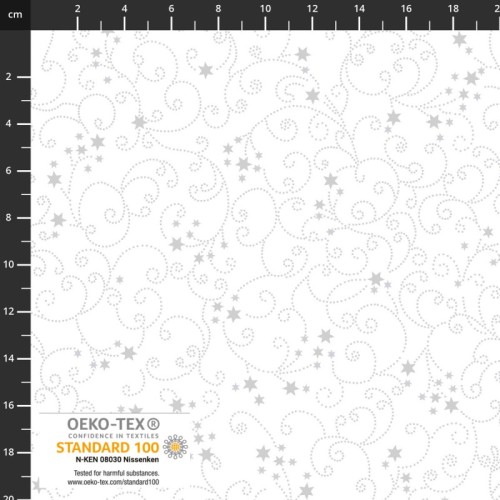 Snow Crystal - Stars and Swirls - White/Silver by Stoffabrics - Image 1