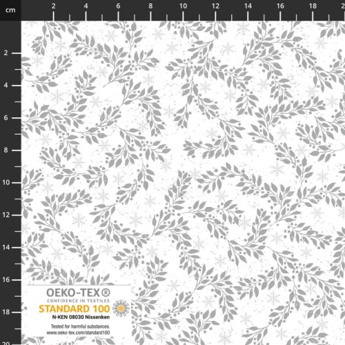 Snow Crystal - Leaves and Snowflakes - White/Silver by Stoffabrics - Image 1