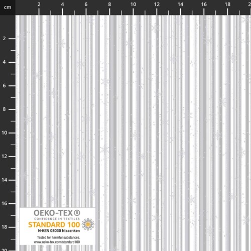 Snow Crystal - Snowflakes and Stripes - White/Silver by Stoffabrics - Image 1