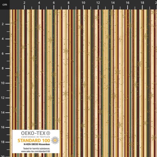 Snow Crystal - Snowflakes and Stripes - Cream/Gold by Stoffabrics - Image 1