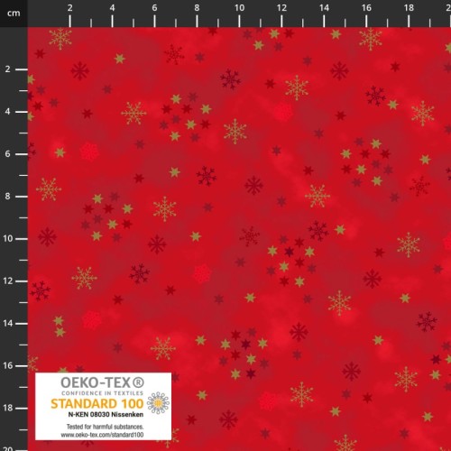 Snow Crystal - Cluster Stars and Snowflakes - Red/Gold by Stoffabrics - Image 1