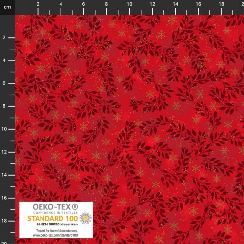 Snow Crystal - Leaves and Snowflakes - Red/Gold by Stoffabrics - Image 1