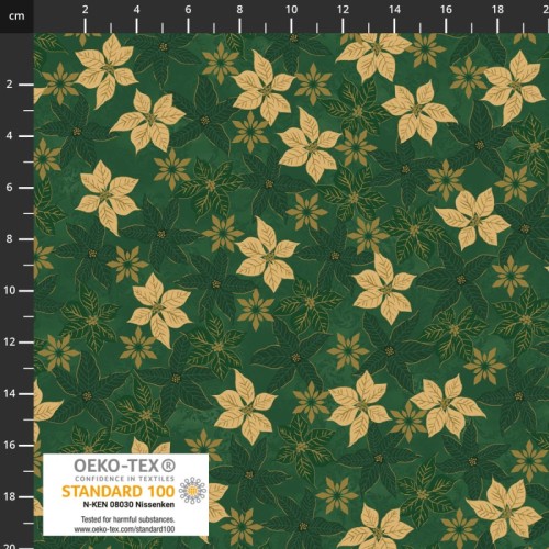 Snow Crystal - Poinsettia - Dark Green/Gold by Stoffabrics - Image 1
