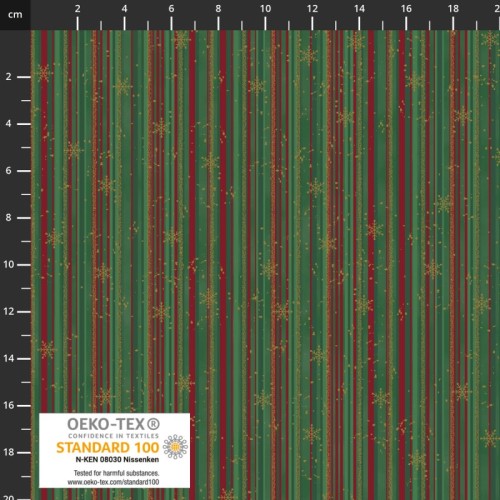 Snow Crystal - Snowflakes and Stripes - Multi/Gold by Stoffabrics - Image 1