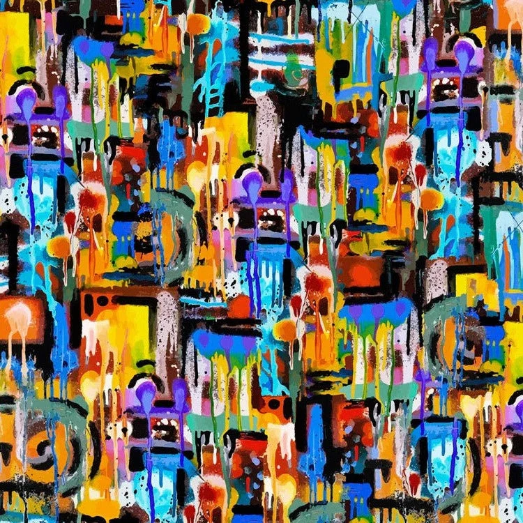 Urban Ink - Dark and Moody Graffiti - 108" - Multi by Alloyius Mcilwaine for P&B  Textiles - Image 1
